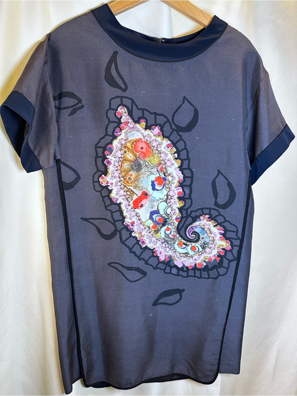 Cynthia Rowley 100% silk vintage Black Label Amoeba shift dress Size 8 Halloween